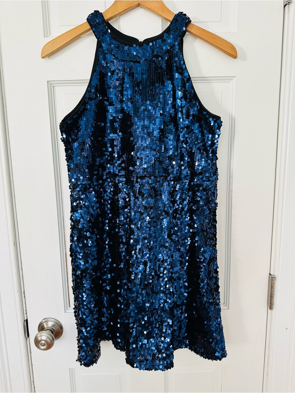 Sugar & Jade Girls Navy Blue Sequin Halter Party Holiday Dress Sz 16/18